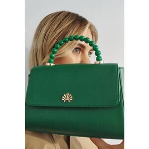 Lele Sadoughi Green Tabitha Pearl Top Handle Bag with Leather Peeling